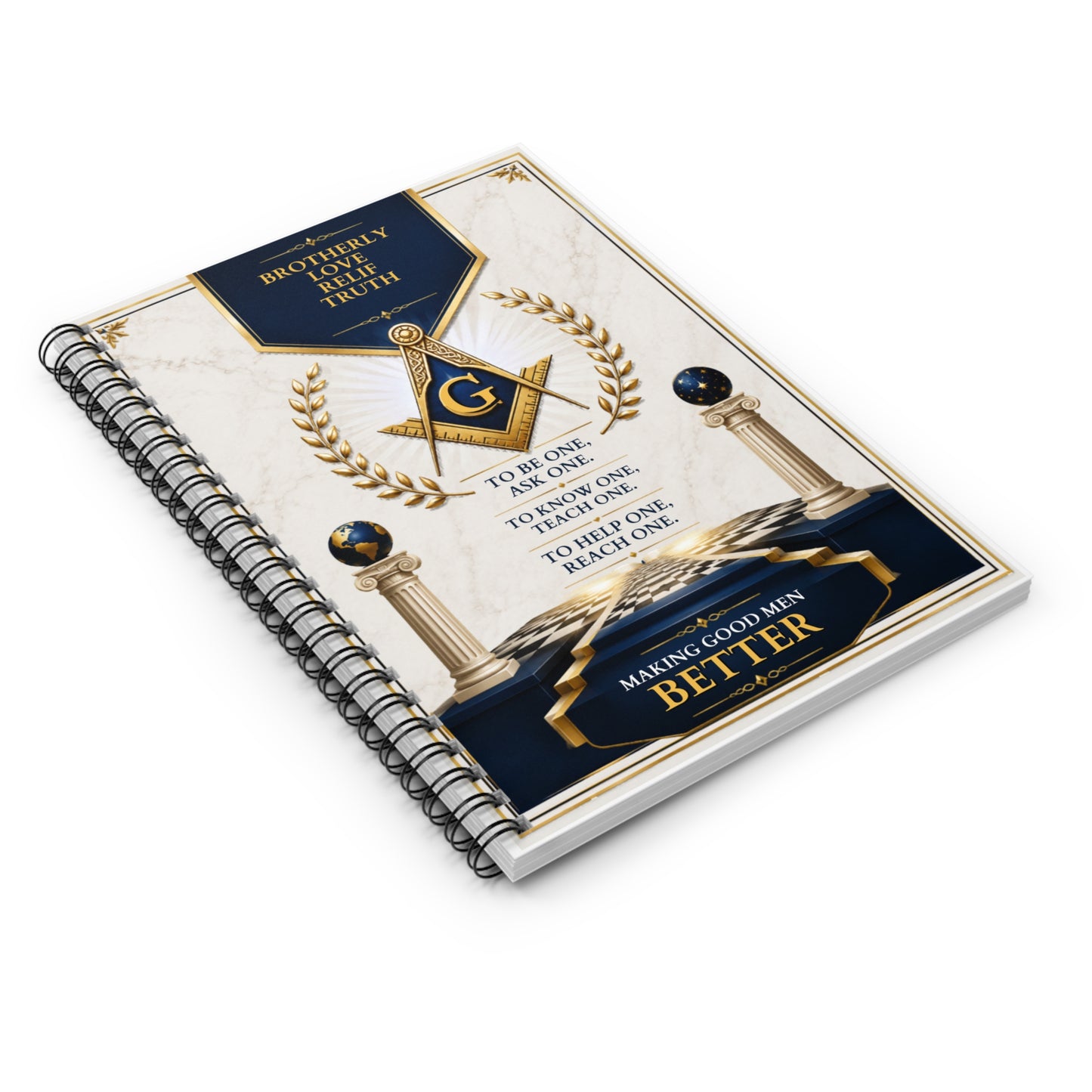 Masonic Spiral Notebook — "Brotherly Love, Relief, Truth" Inspirational Ruled Journal