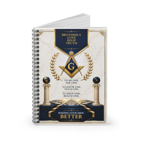 Masonic Spiral Notebook — "Brotherly Love, Relief, Truth" Inspirational Ruled Journal