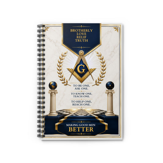 Masonic Spiral Notebook — "Brotherly Love, Relief, Truth" Inspirational Ruled Journal